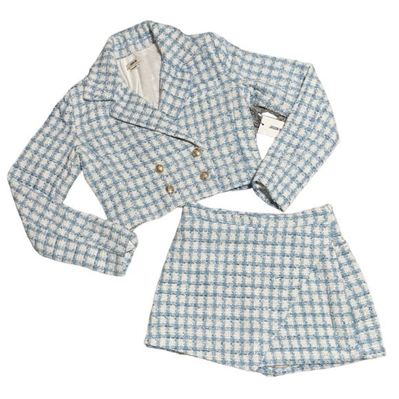 Jason Wu Dresses & Skirts - Jason Wu- NWT Blue and White Tweed Cropped Blazer and Mini Skort Matching Set